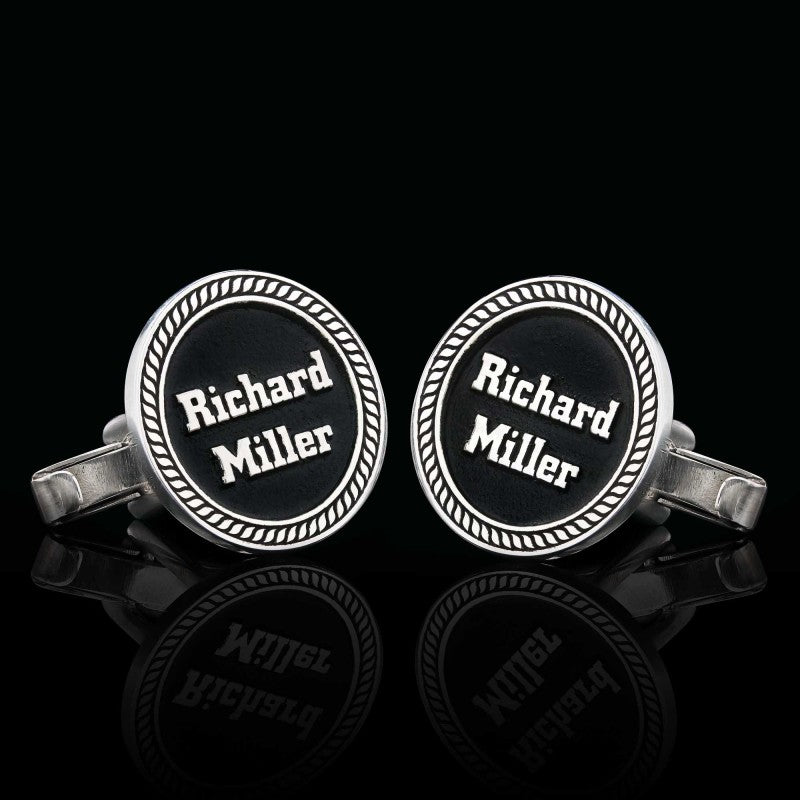Unique Handmade 925 Sterling Silver With Motifs Round Cufflinks by SWISS PLUS - Unique Design Handmade Cufflinks - view 2