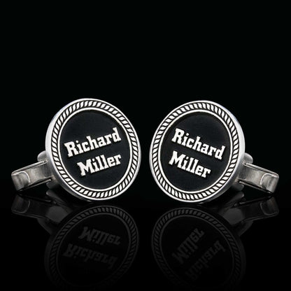 Unique Handmade 925 Sterling Silver With Motifs Round Cufflinks by SWISS PLUS - Unique Design Handmade Cufflinks - view 2