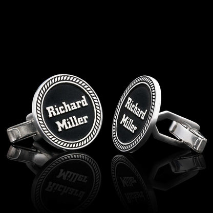 Unique Handmade 925 Sterling Silver With Motifs Round Cufflinks by SWISS PLUS - Unique Design Handmade Cufflinks - view 3