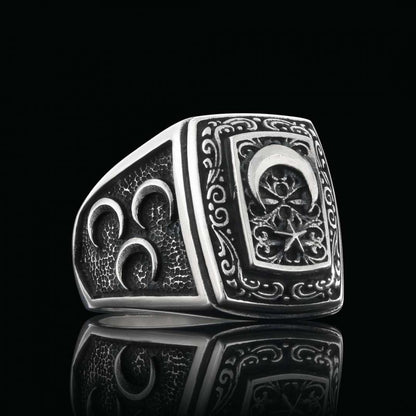 Unique Howling Wolf with Crescent&Star Motif Ottoman Ring by SWISS PLUS - Ottoman Jewelry Collection - view 3