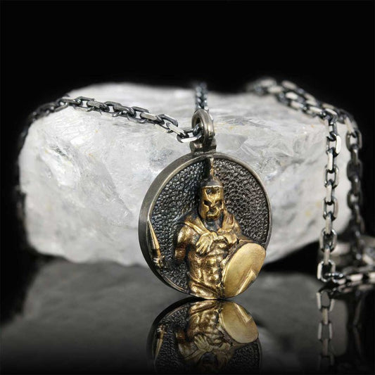 Unique Textured Round Spartan Men Necklace - view 1