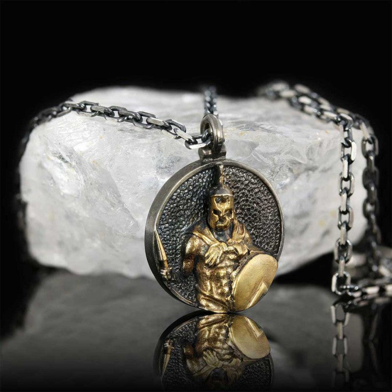 Unique Textured Round Spartan Men Necklace by SWISS PLUS - Unique Pendants & Cool Design Necklaces