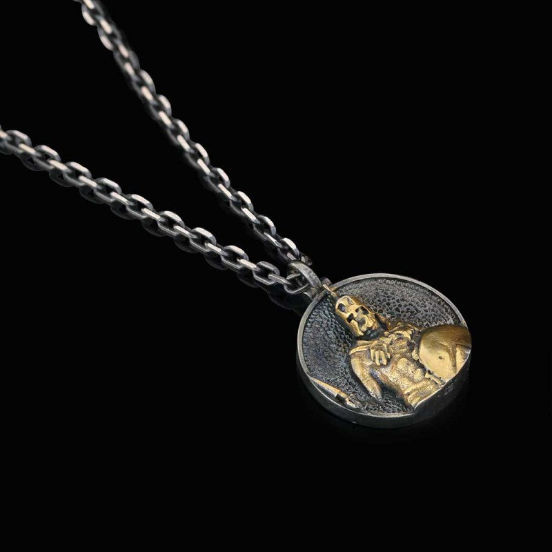 Unique Textured Round Spartan Men Necklace by SWISS PLUS - Unique Pendants & Cool Design Necklaces - view 3