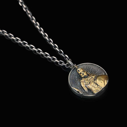 Unique Textured Round Spartan Men Necklace by SWISS PLUS - Unique Pendants & Cool Design Necklaces - view 3