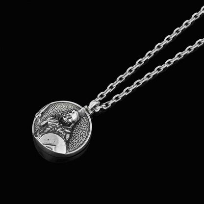 Unique Textured Round Spartan Men Necklace by SWISS PLUS - Unique Pendants & Cool Design Necklaces - view 4