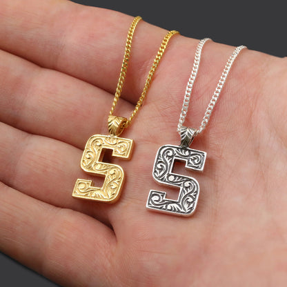 Unisex Special Design Letter Handmade Monogram S Sterling Silver Necklace by SWISS PLUS - Letter Collection - view 5