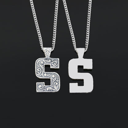 Unisex Special Design Letter Handmade Monogram S Sterling Silver Necklace by SWISS PLUS - Letter Collection - view 3