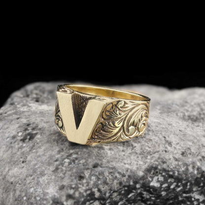 V Letter 925 Sterling Silver Women Ring by SWISS PLUS - Letter Collection