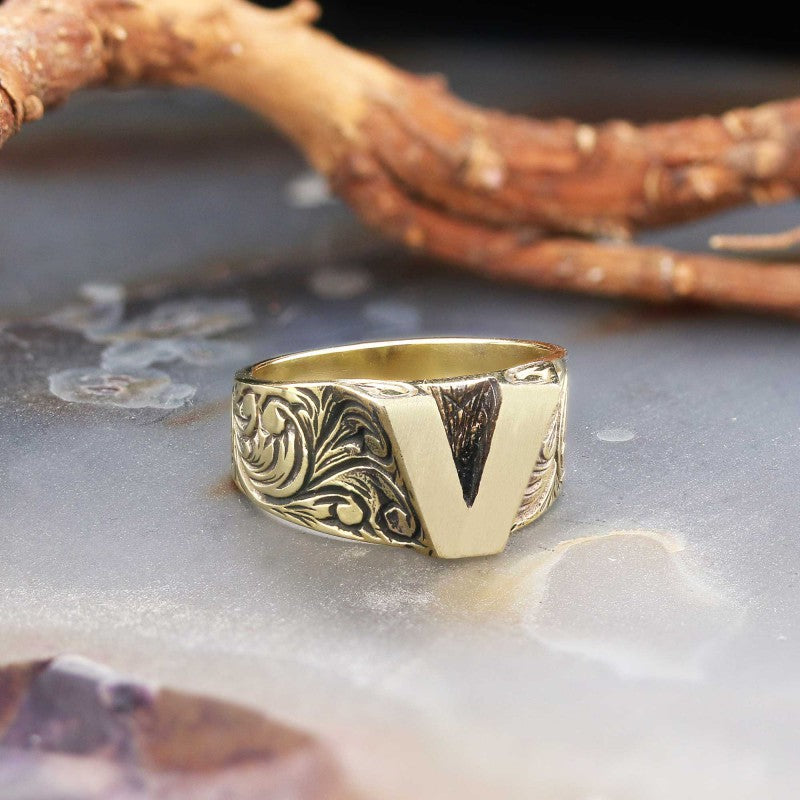 V Letter 925 Sterling Silver Women Ring by SWISS PLUS - Letter Collection - view 2