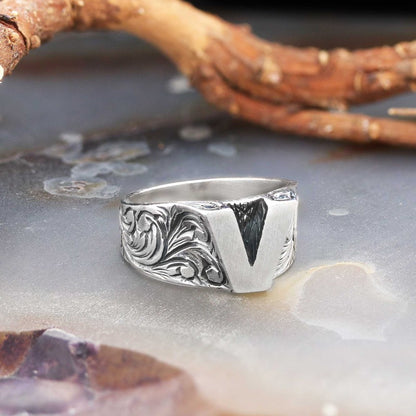 V Letter 925 Sterling Silver Women Ring by SWISS PLUS - Letter Collection - view 4