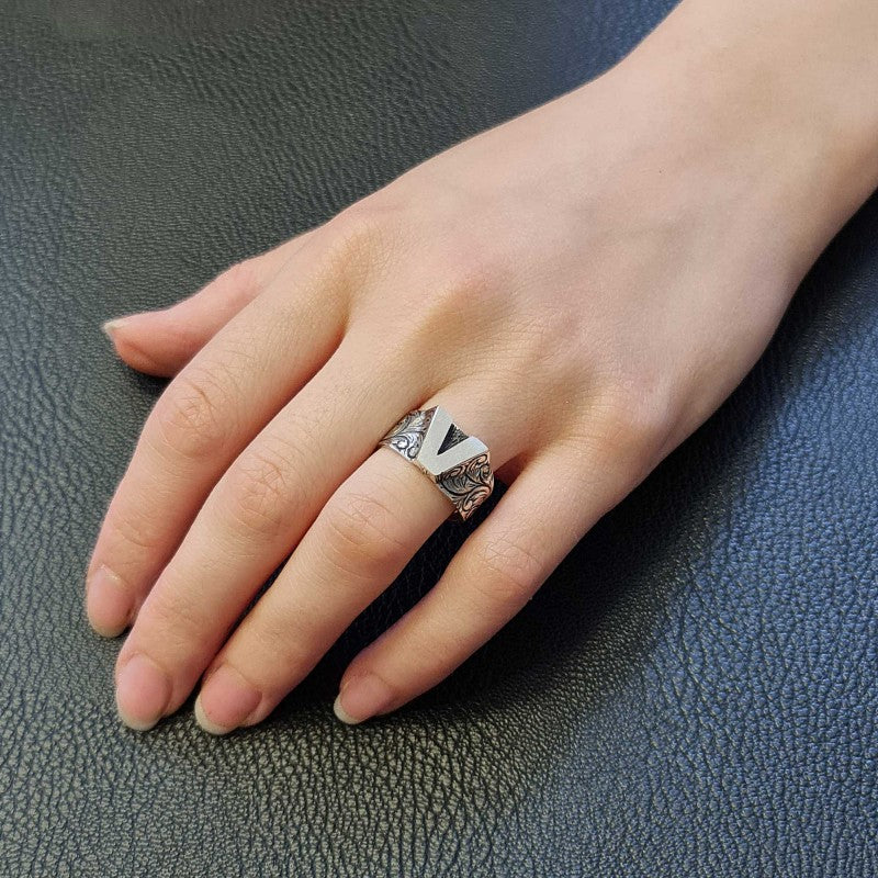 V Letter 925 Sterling Silver Women Ring