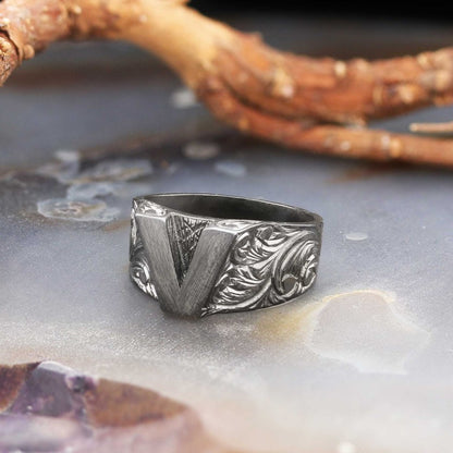 V Letter 925 Sterling Silver Women Ring by SWISS PLUS - Letter Collection - view 6