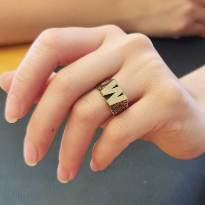 W Letter Monogram 925 Sterling Silver Women Ring by SWISS PLUS - Letter Collection