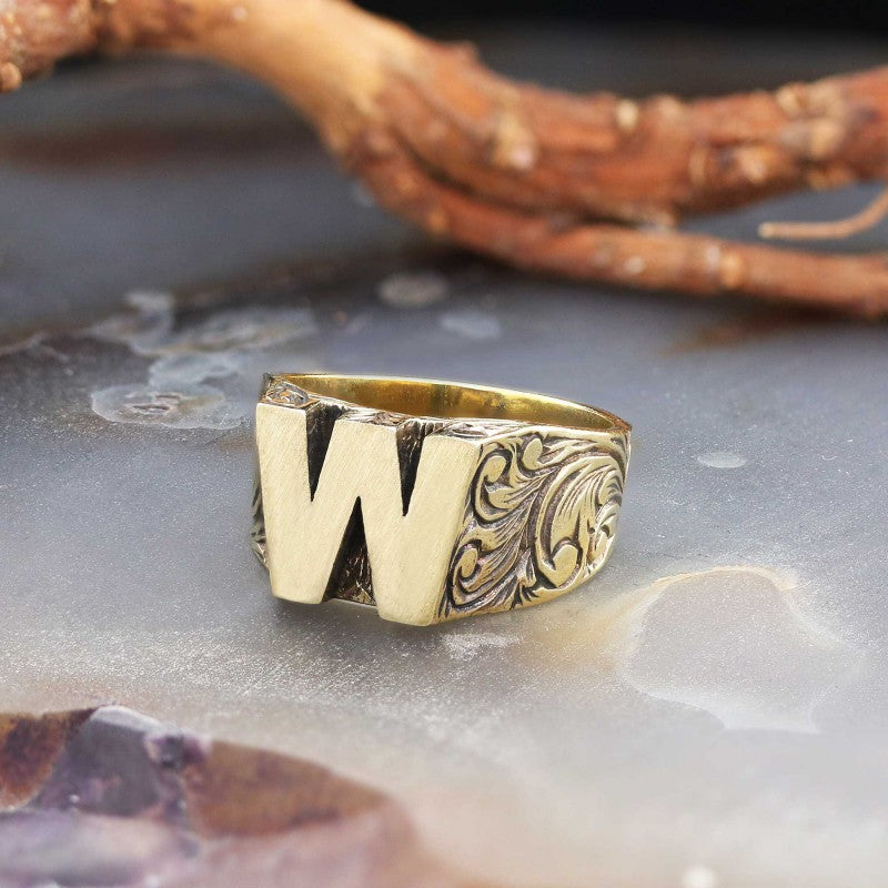 W Letter Monogram 925 Sterling Silver Women Ring by SWISS PLUS - Letter Collection - view 2