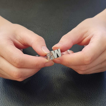 W Letter Monogram 925 Sterling Silver Women Ring by SWISS PLUS - Letter Collection - view 3