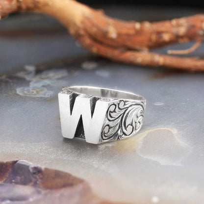 W Letter Monogram 925 Sterling Silver Women Ring by SWISS PLUS - Letter Collection - view 4