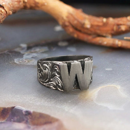 W Letter Monogram 925 Sterling Silver Women Ring by SWISS PLUS - Letter Collection - view 6