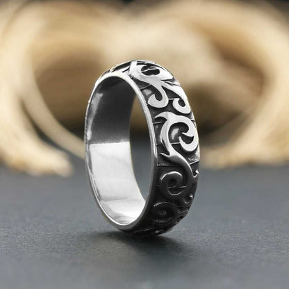 Ivy Pattern Embroidered Special Production Silver Wedding Ring by SWISS PLUS - Sterling Silver Band Rings