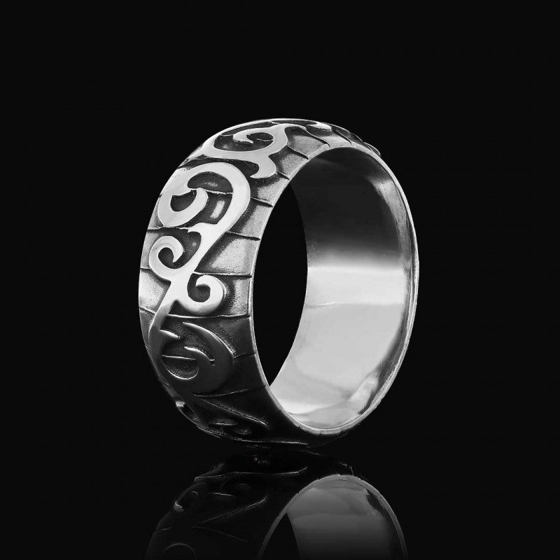 Ivy Pattern Embroidered Special Production Silver Wedding Ring by SWISS PLUS - Sterling Silver Band Rings - view 2