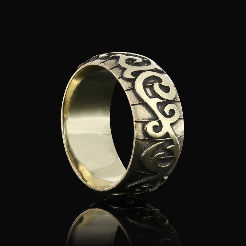 Ivy Pattern Embroidered Special Production Silver Wedding Ring