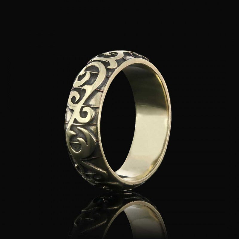 Ivy Pattern Embroidered Special Production Silver Wedding Ring