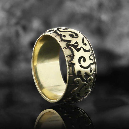 Classical Motif Embroidered Silver Wedding Ring
