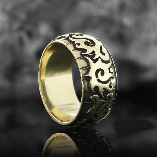 Classical Motif Embroidered Silver Wedding Ring