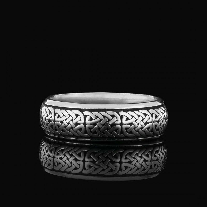 Handcrafted Wicker Pattern Silver Wedding Ring