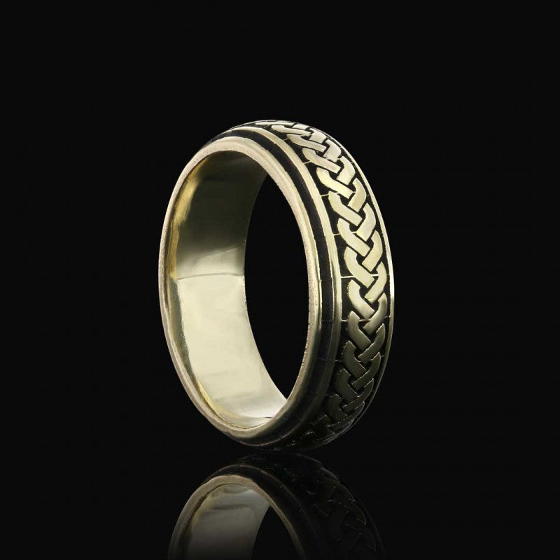 Knit Pattern Cornered 925 Silver Wedding Ring by SWISS PLUS - Sterling Silver Band Rings - view 2