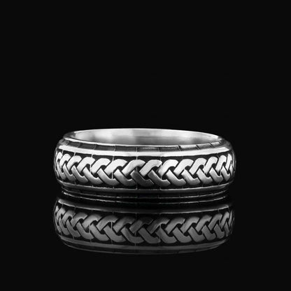 Knit Pattern Cornered 925 Silver Wedding Ring by SWISS PLUS - Sterling Silver Band Rings - view 3