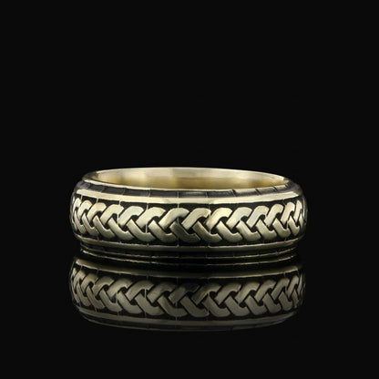 Knit Pattern Cornered 925 Silver Wedding Ring by SWISS PLUS - Sterling Silver Band Rings - view 4