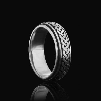 Knit Pattern Cornered 925 Silver Wedding Ring by SWISS PLUS - Sterling Silver Band Rings - view 5