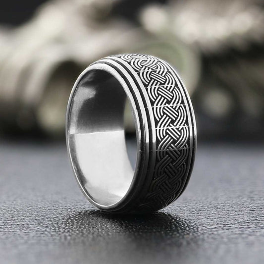 Thick Knitted Pattern 925 Silver Wedding Ring - view 1