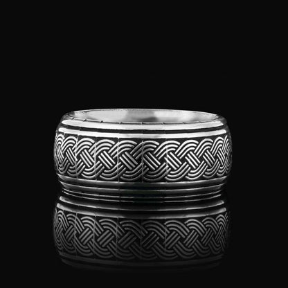 Thick Knitted Pattern 925 Silver Wedding Ring by SWISS PLUS - Sterling Silver Band Rings - view 3