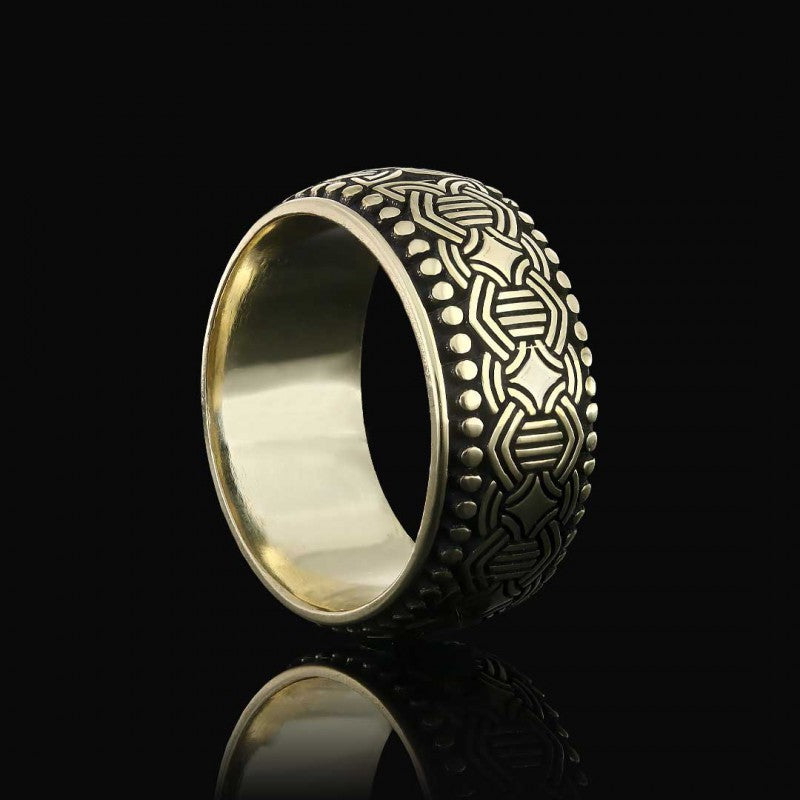 Pattern Embroidered Edges Dotted Silver Wedding Ring - view 3