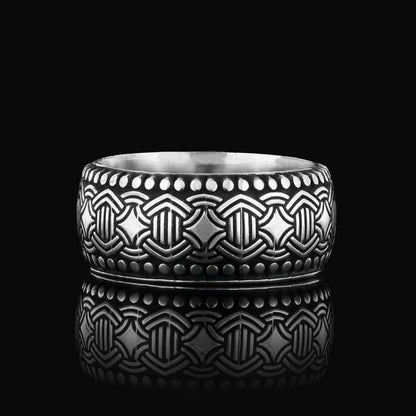 Pattern Embroidered Edges Dotted Silver Wedding Ring by SWISS PLUS - Sterling Silver Band Rings - view 4