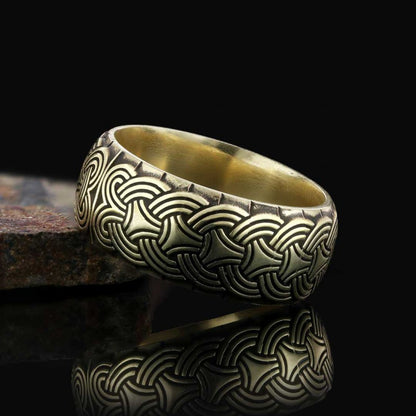 Ethnic Motif Embroidered Silver Wedding Ring by SWISS PLUS - Sterling Silver Band Rings