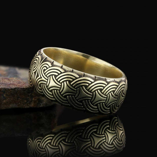 Ethnic Motif Embroidered Silver Wedding Ring