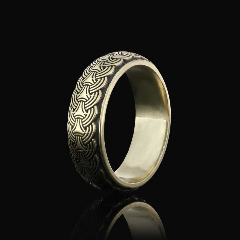 Ethnic Motif Embroidered Silver Wedding Ring