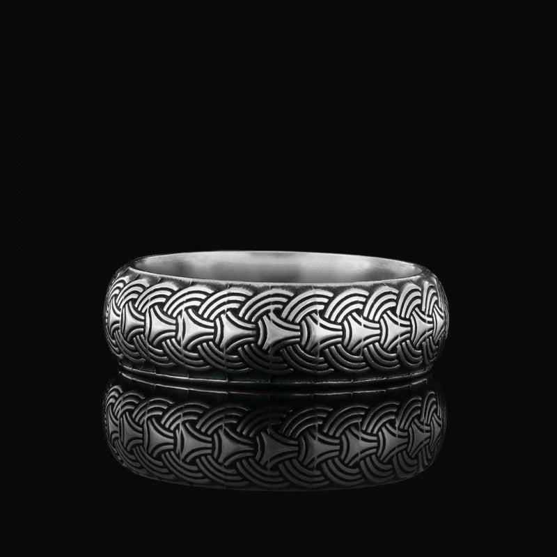 Ethnic Motif Embroidered Silver Wedding Ring