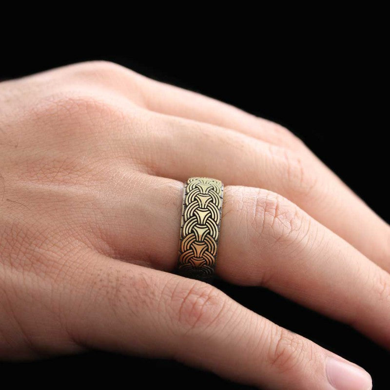Ethnic Motif Embroidered Silver Wedding Ring