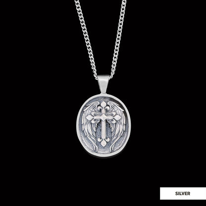 Winged Cross Necklace, Christian Jewelry, Gold Plated Cross Pendant, Religious Accessory, Crucifix Gift Necklace Silver by SW