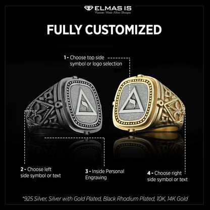 Yod Symbol Masonic Ring, Mason Jewelry, Custom Mason Ring, Special Masonic Ring by SWISS PLUS - Mason Collection - view 5