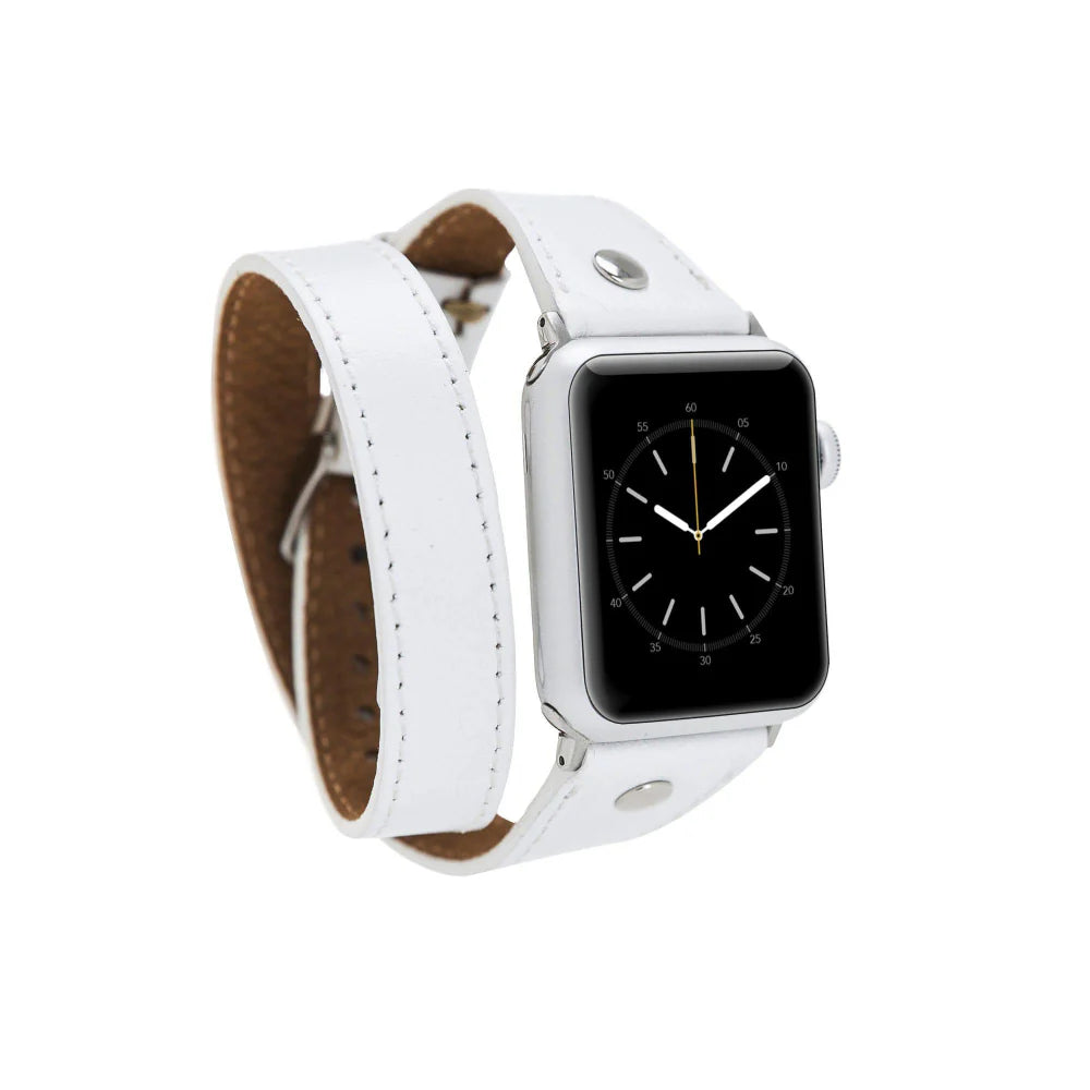 Hector Double Tour Leather Apple Watch Band with Silver Trok