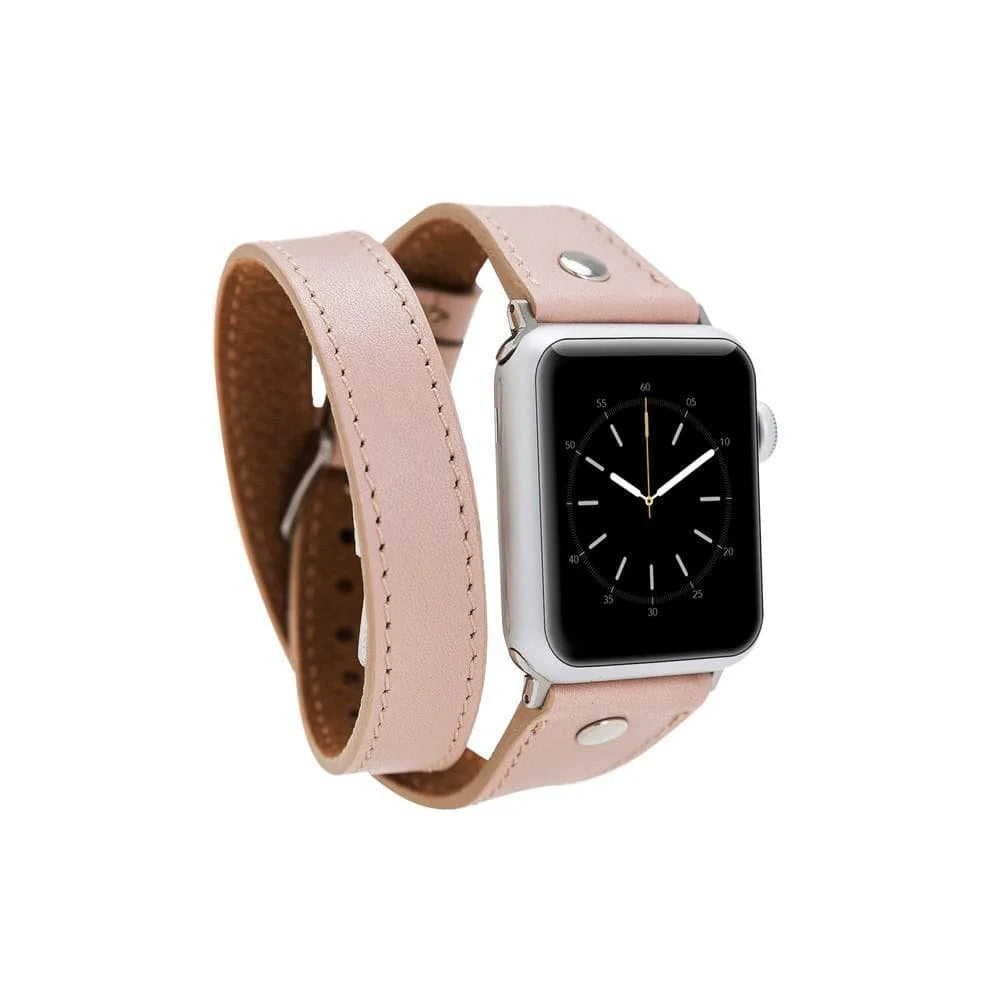 Hector Double Tour Leather Apple Watch Band with Silver Trok