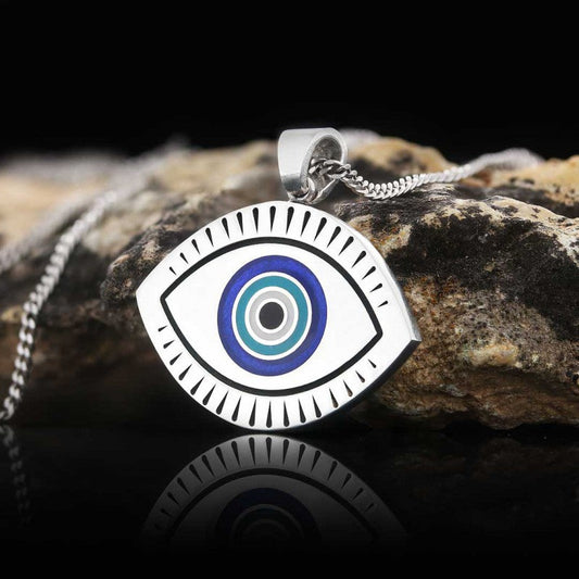 Blue Evil Eye Beads  Sterling Silver Pendant